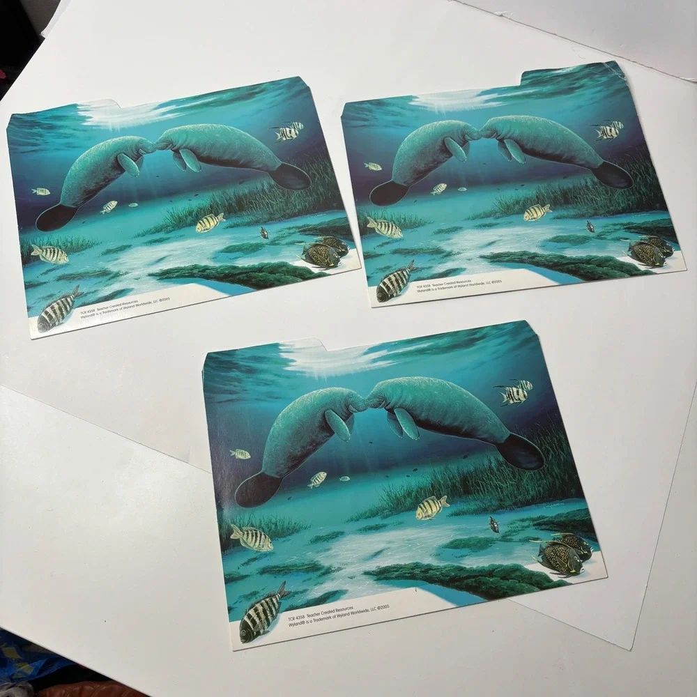 VTG 2005 Y2K Wyland Manatee File Folders Set of 3 Ocean‎ Art Retro Office School